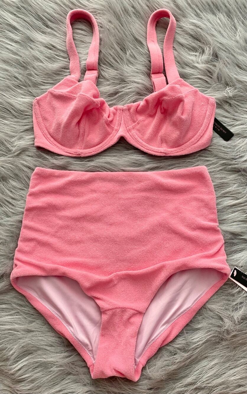 Victoria's Secret Wicked Underwire Terry Swim Bikini Top High Bottom Set 32DDD S